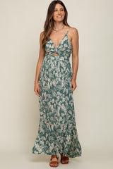 Green Palm Print Front Twist Maternity Maxi Dress