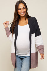 Charcoal Color Blocked Soft Knit Maternity Cardigan