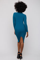 Teal Cutout Fitted Knit Dress