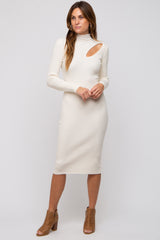 Cream Cutout Fitted Maternity Knit Dress