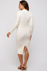 Cream Cutout Fitted Maternity Knit Dress