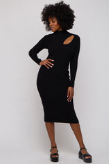 Black Cutout Fitted Knit Dress