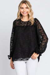 Black Semi Sheer Burnout Maternity Blouse Top