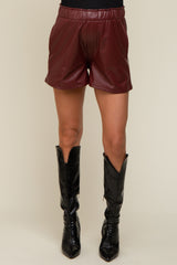 Burgundy Faux Leather Maternity Shorts