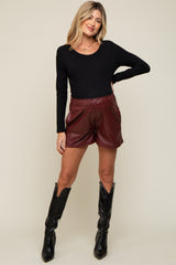 Burgundy Faux Leather Maternity Shorts