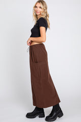 Brown Drawstring Pocket Maxi Skirt