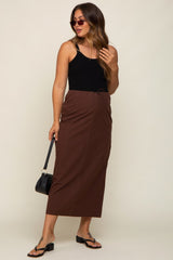 Brown Drawstring Pocket Maternity Maxi Skirt