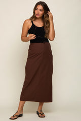 Brown Drawstring Pocket Maternity Maxi Skirt