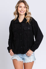 Black Velvet Textured Maternity Shirt Jacket