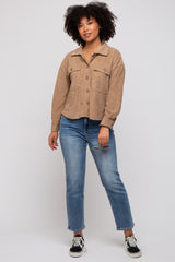 Mocha Velvet Textured Maternity Shirt Jacket