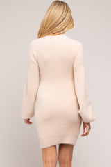 Cream Fuzzy Knit Puff Sleeve Maternity Sweater Dress