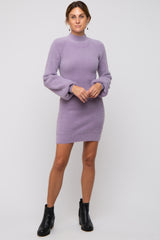 Lavender Fuzzy Knit Puff Sleeve Maternity Sweater Dress