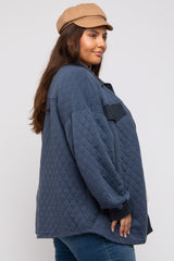 Navy Blue Colorblock Quilted Plus Shirt Jacket