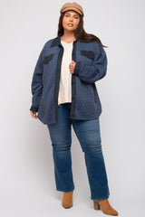 Navy Blue Colorblock Quilted Plus Shirt Jacket