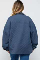 Navy Blue Colorblock Quilted Maternity Plus Shirt Jacket