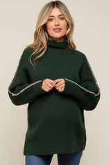 Forest Green Contrast Stitch Turtleneck Maternity Sweater