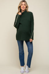 Forest Green Contrast Stitch Turtleneck Maternity Sweater