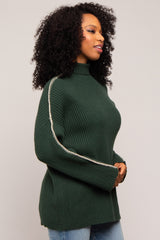 Forest Green Contrast Stitch Turtleneck Sweater