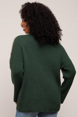 Forest Green Contrast Stitch Turtleneck Sweater