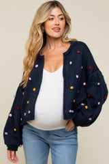 Navy PomPom Maternity Cardigan