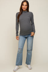 Black Striped Mock Neck Long Sleeve Maternity Top