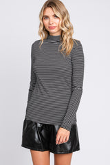 Black Striped Mock Neck Long Sleeve Maternity Top