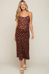 Brown Floral Sleeveless Maternity Midi Dress