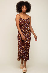 Brown Floral Sleeveless Maternity Midi Dress