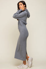 Heather Grey Knit Hooded Long Sleeve Dress