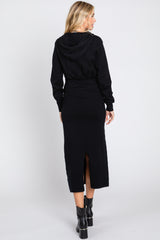 Black Knit Hooded Long Sleeve Dress