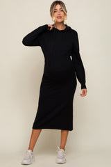 Black Knit Hooded Long Sleeve Maternity Dress