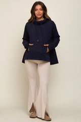 Navy Cowl Neck Maternity Hooded Sweatshirt