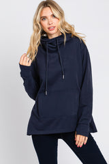 Navy Cowl Neck Maternity Hooded Sweatshirt