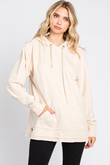 Beige Raw Hem Maternity Hooded Sweatshirt