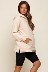 Beige Raw Hem Maternity Hooded Sweatshirt