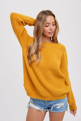 Yellow Back Cutout Lace Accent Sweater