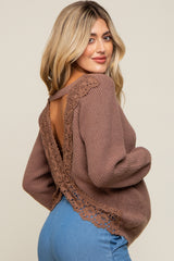 Mocha Back Cutout Lace Accent Maternity Sweater