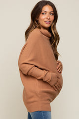 Light Camel Funnel Neck Dolman Sleeve Maternity Sweater