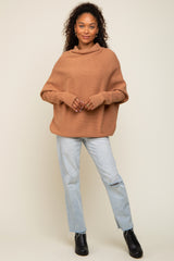 Light Camel Funnel Neck Dolman Sleeve Sweater