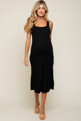 Black Sweater Knit A-Line Maternity Midi Dress