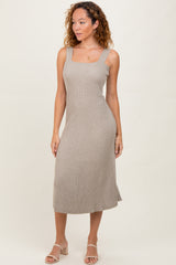 Beige Sweater Knit A-Line Midi Dress
