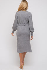 Heather Grey Side Slit Maternity Sweater Midi Dress