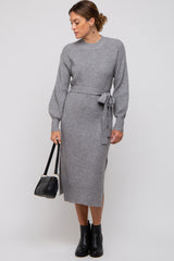 Heather Grey Side Slit Maternity Sweater Midi Dress