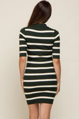 Olive Striped Rib Knit Collared Maternity Dress