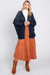 Navy Open Knit Long Dolman Sleeve Cardigan