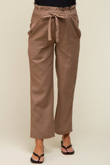 Mocha Ruffle Tie Waist Linen Maternity Pants