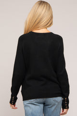 Black Button Accent Solid Maternity Sweater