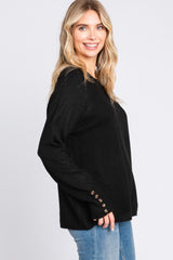 Black Button Accent Solid Sweater