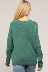 Green Button Accent Solid Maternity Sweater