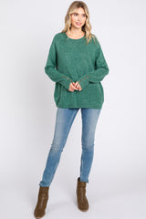 Green Button Accent Solid Sweater